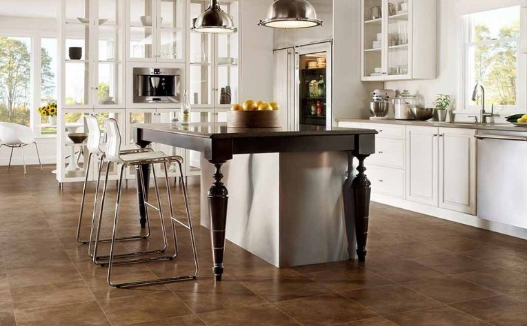 Medium Brown Tile Look Luxury Vinyl Flooring Kitchen